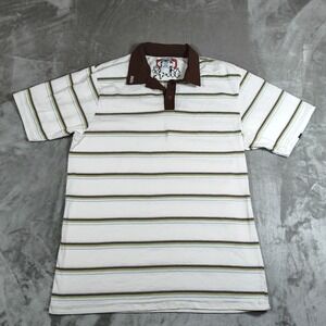 Vintage Split Polo Shirt Mens XL Striped Surf Skater Punk Grunge Embroidered Y2k